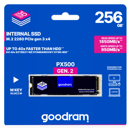 Goodram PX500 Gen.2 M.2 256 GB PCI Express 3.0 NVMe 3D NAND