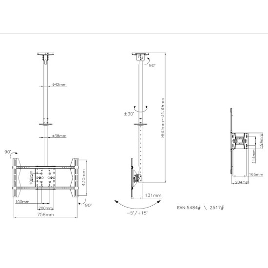 Multibrackets M Public Ceilingmount Large Single Black 3000