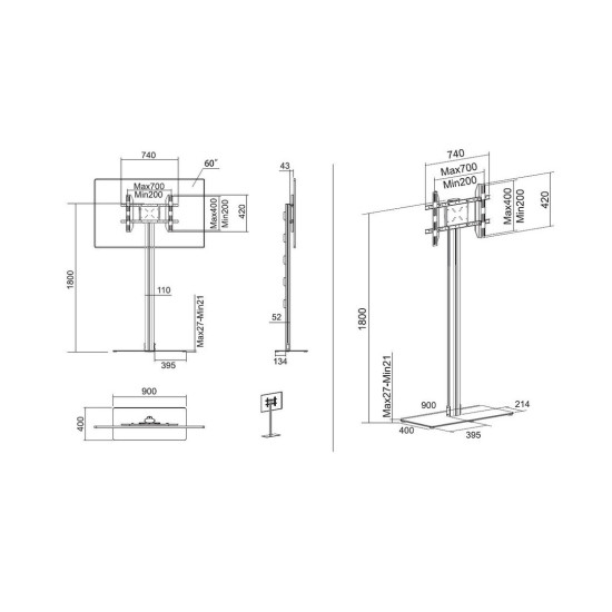 Multibrackets M Display Stand 180 Single Black w. Floorbase