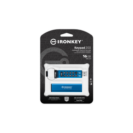 Kingston Technology IronKey 16GB Keypad 200, FIPS 140-3 Lvl 3 AES-256 Hardware Encrypted