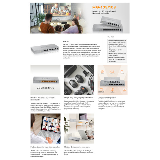 Zyxel MG-108 Unmanaged 2.5G Ethernet (100/1000/2500) Steel