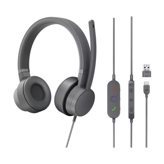 Lenovo GXD1C99243 headphones/headset Wired Head-band Calls/Music USB Type-C Grey